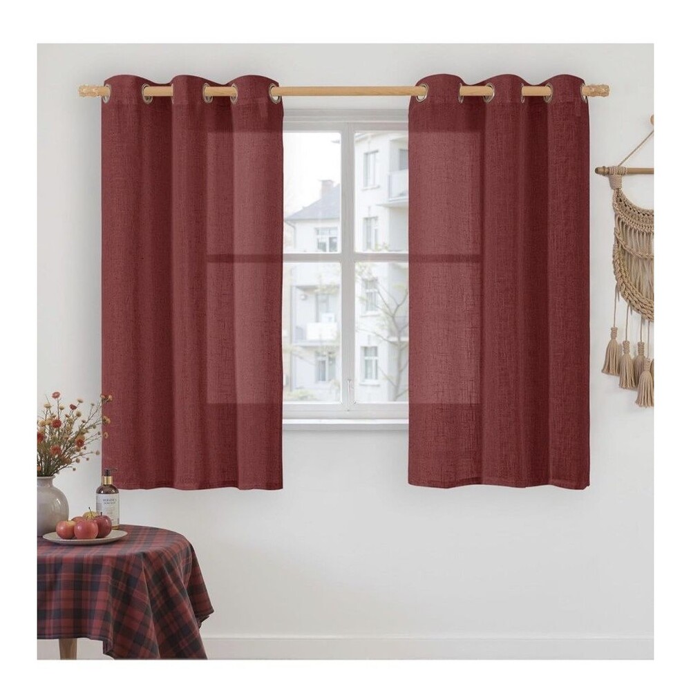LAMIT Burgundy Red Linen Curtains 48 Inch Length 2 Panels, Light Filtering NEW